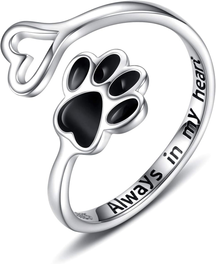 Handcrafted Paw & Heart Ring – Adjustable 925 Sterling Silver
