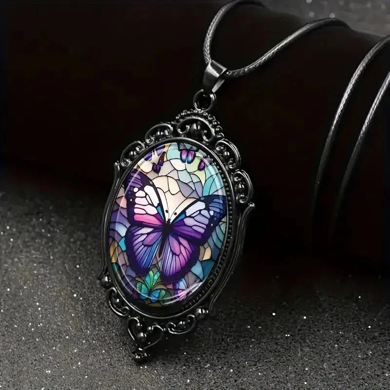 Butterfly Pendant Necklace with Purple Crystal